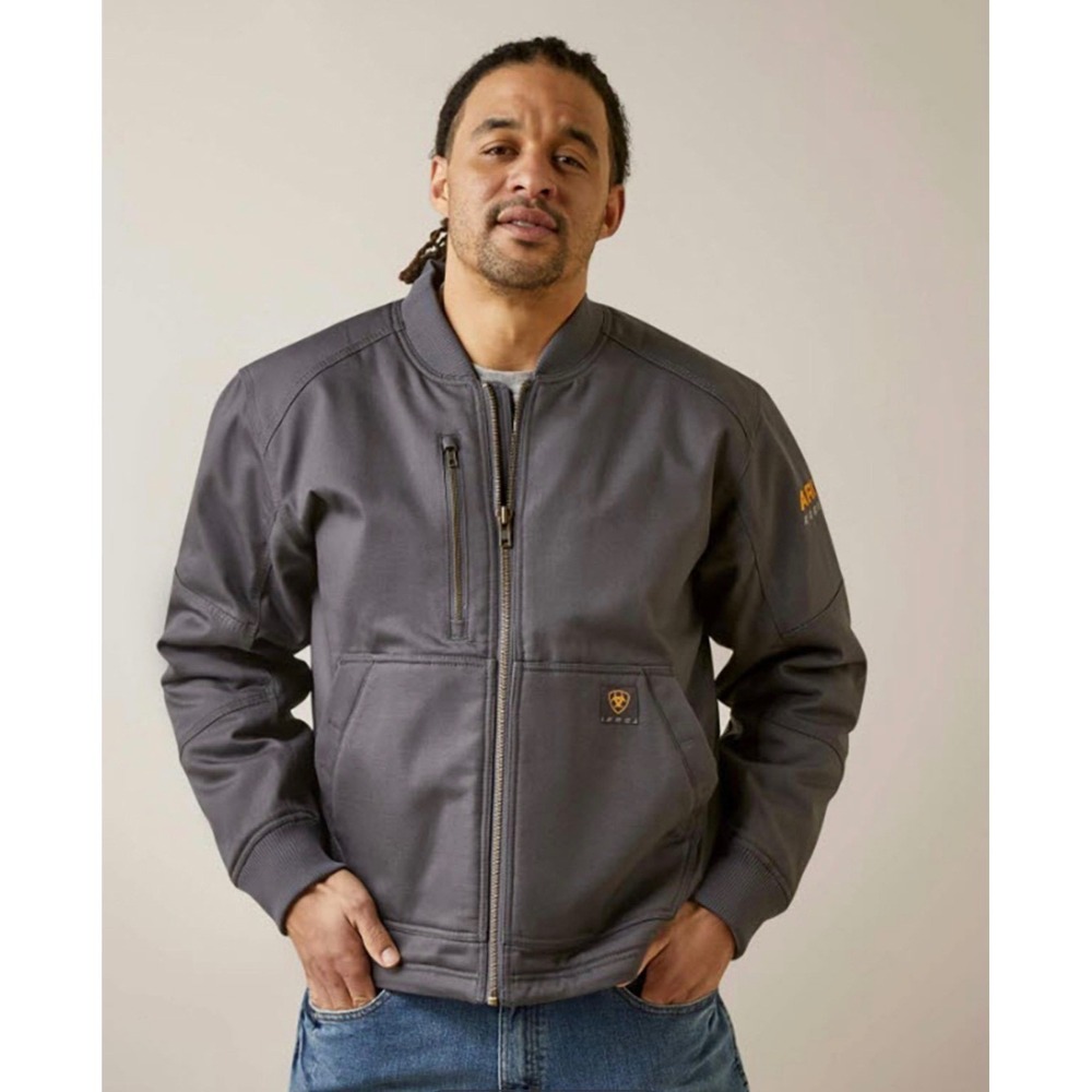 Ariat Rebar DuraCanvas Grey Bomber Jacket Mens Medium Sherpa Lined Work Coat NEW